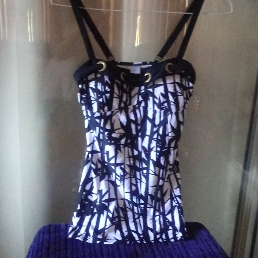 Venus tankini top black and white bamboo design